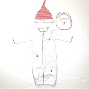MudPie Toddler Unisex White Christmas Gown Hat Bib